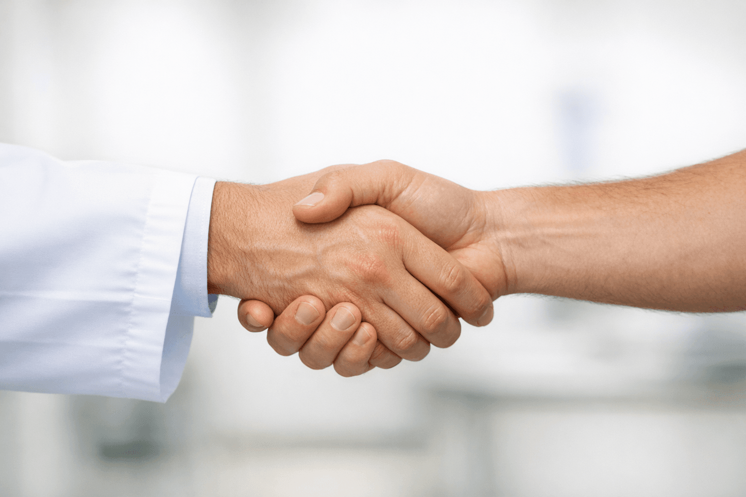 Doctor and patient shaking hands with unfocused background